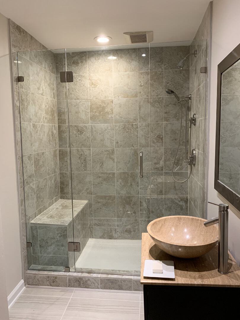 Please note the placement of the bench may present cleaning difficulties as there is a narrow space between the glass and bench. If possible, extend your bench over the curb or make the bench smaller inside the shower.